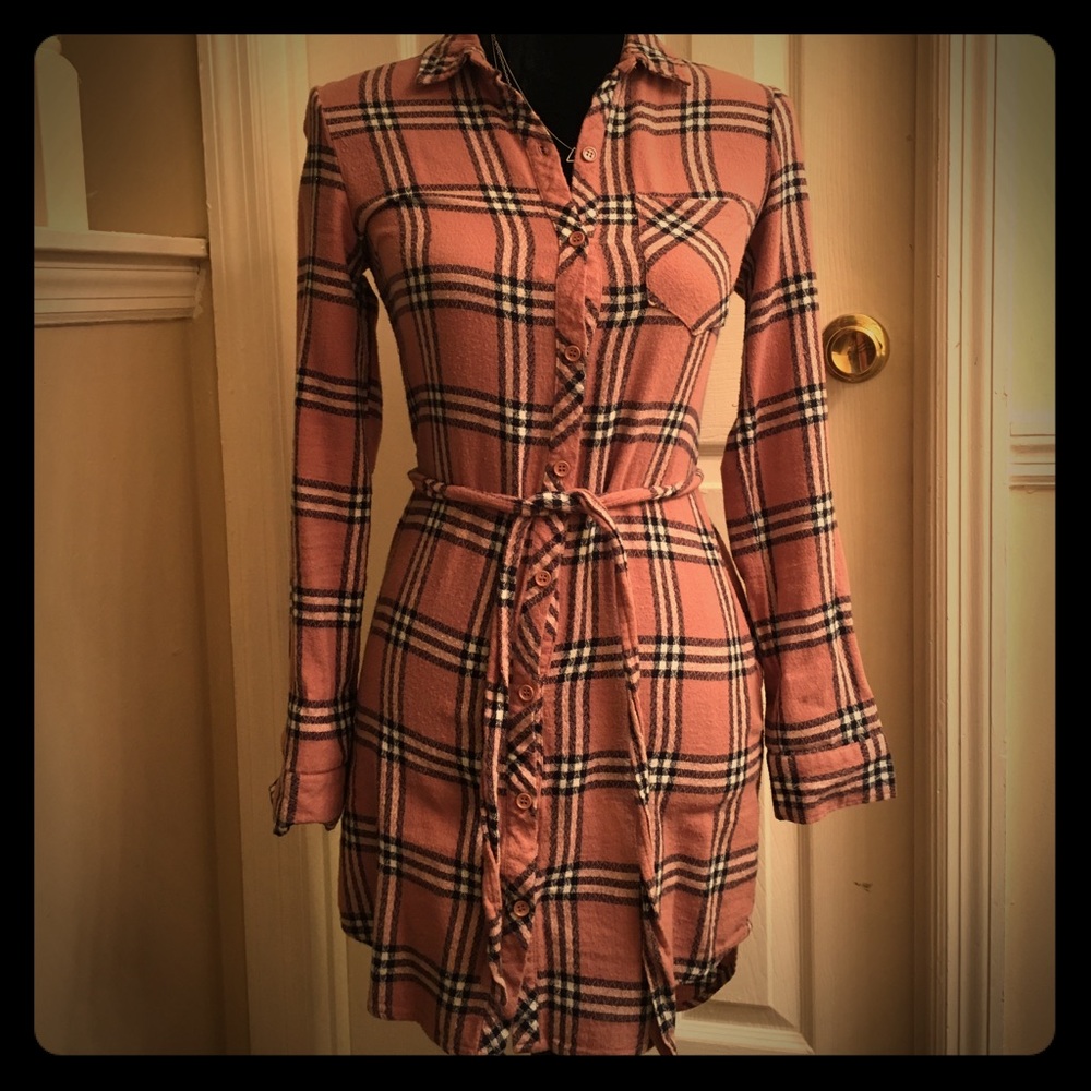 Long sleeve button down plaid dress